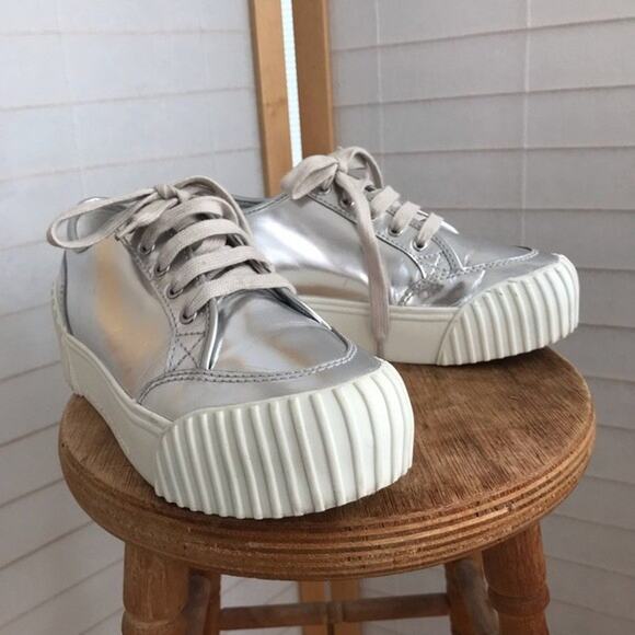 Marc Jacobs Riley Platform Leather Sneakers - 39 Us 9 Silver Metallic - Picture 5 of 5